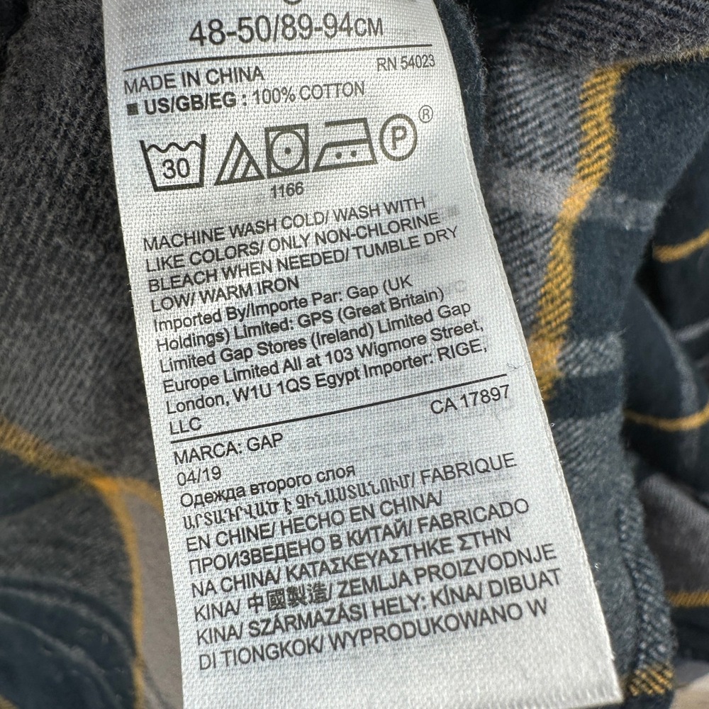 GAP Men Plaid‎ Standard Fit Flannel Shirt Black Grey Yellow Button Up Size L - Picture 6 of 6
